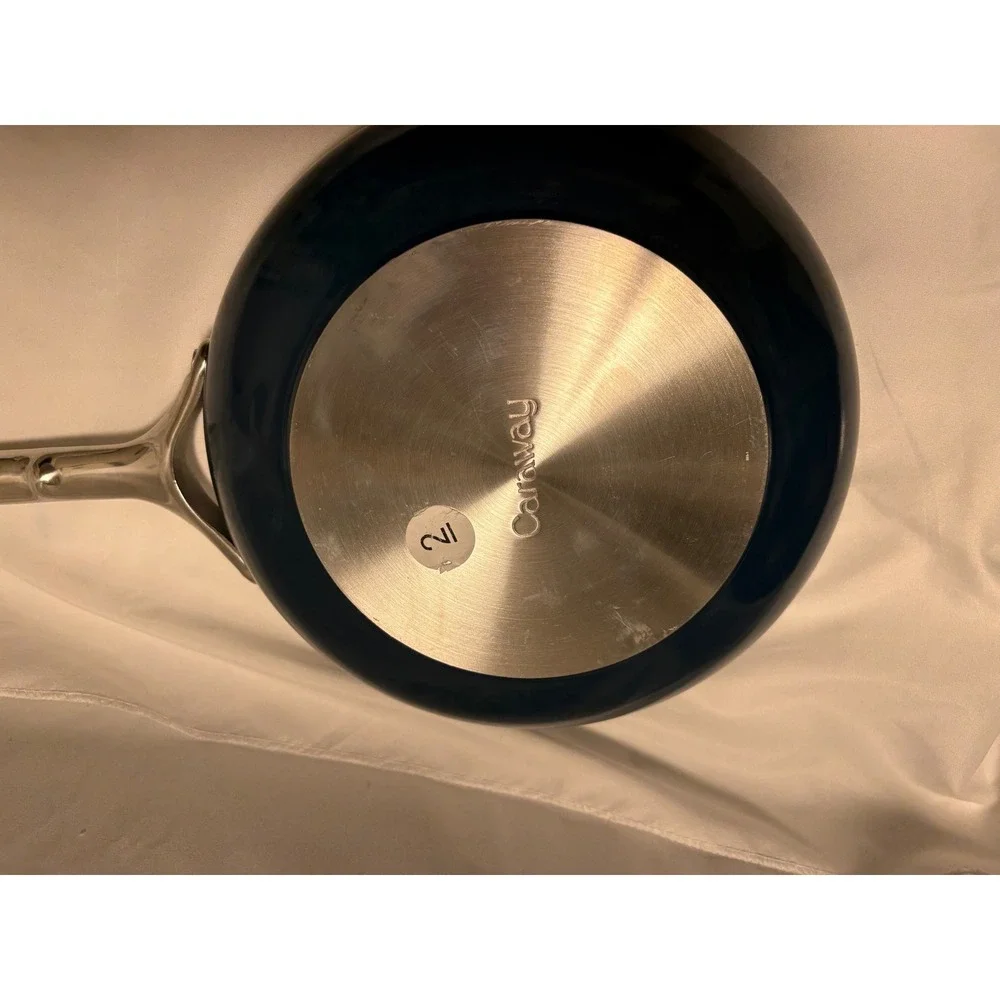 Caraway Non-Stick Ceramic Fry Pan Navy Blue Stainless Steel Handle 10.5 Inch